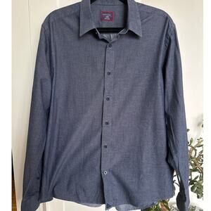 UNTUCKit Barbera Men’s Long Sleeve Chambray Button Up Shirt Blue Cotton, Size L